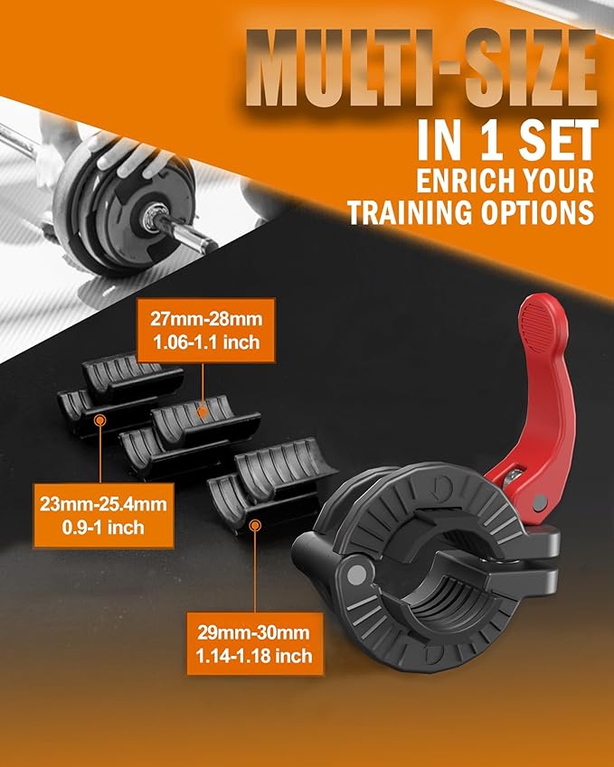 MAXRICH Barbell Clamp 1 inch Multiple Sizes & Adjustable Weight Clips for Barbell Quick Release Barbell Clips|Barbell Collar Bar Locks for Weight Lifting (Black+Red)