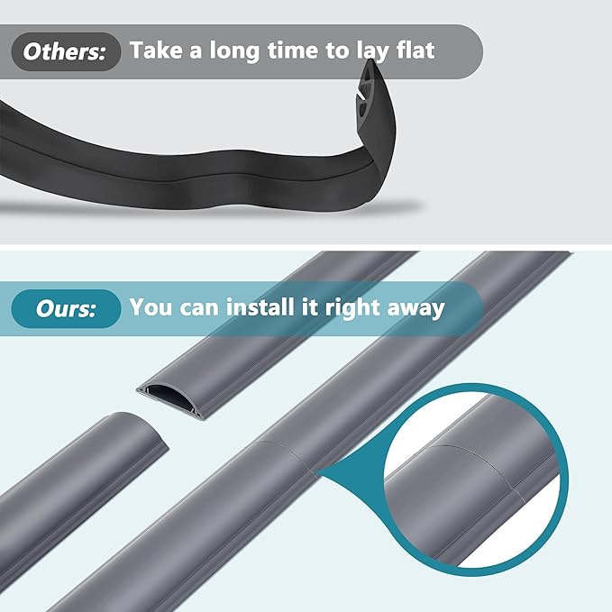 Cord Cover Floor, Large Capacity Floor Cable Cover, Hard PVC Cord Hider Floor, Floor Wire Cover for Cable Management Floor, Cable Floor Cover, Cord Cavity - 1.8" W x 0.6" H Gray