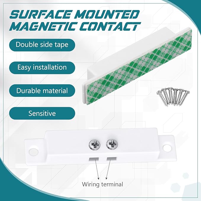 Tellegloww 20 Sets Nc Wired Surface Mounted Alarm Magnetic Door Alarm Contact Sensor Door Window Reed Switch Sensor with Double Side Tape for Security