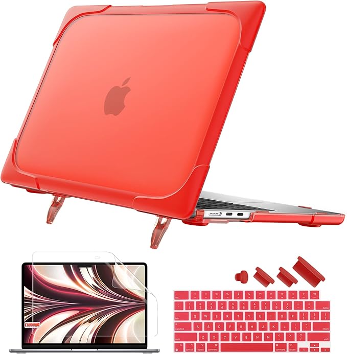 Batianda FlexStand Heavy Duty Case for MacBook Air 13.6 inch, Matte Red