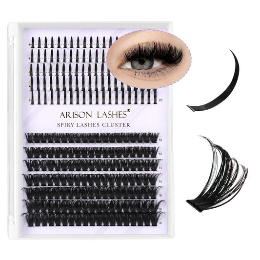 ARISON LASHES Cluster Lashes with Spikes, Spiky Manga Lash Clusters & 100D Volume Individual False Eyelashes for Dramatic DIY Eye Makeup, Cosplay Party Photo Looks, 10-20mm Mix