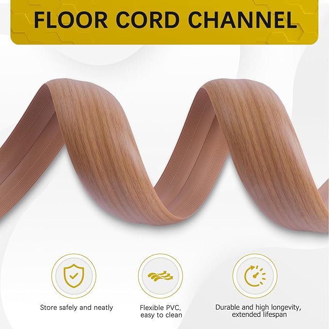 JAHOMFAI Floor Cord Cover 3.3FT Cord Covers for Wires on Floor Protect Wires & Prevent Trip Hazards, Easy to Cut for Home, Office, School, Concerts, Cavity W0.6in x H0.32in