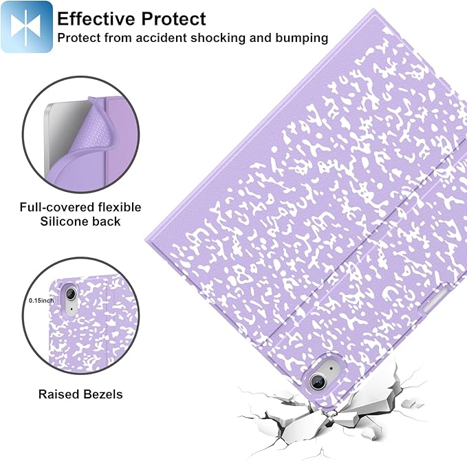 Supveco Keyboard Case for iPad Air 11 Inch (M4 2026,M3 2025,M2 2024),iPad Air 5th/4th Generation with Pencil Holder-7 Colors Backlit Wireless Detachable Folio Keyboard Cover -Lilac
