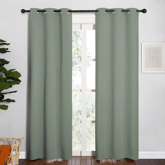 NICETOWN Blackout Curtain Panels - Thermal Insulated Grommet Drapes for Basement | Greyish Green, 34x84 Inch (1 Pair)