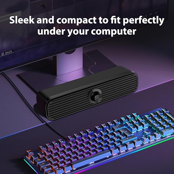 1Mii Computer Speakers for Desktop Laptop Tablet, USB Powered PC Speakers, Small Speakers Wired with Volume Control, Stereo Sound with 3.5mm Audio Plug for Windows Mac Linux PCs