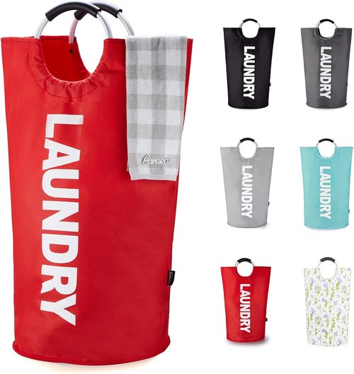 Caroeas 125L Laundry Basket - Large Collapsible Hamper with Padded Handles | Red, Easy Storage