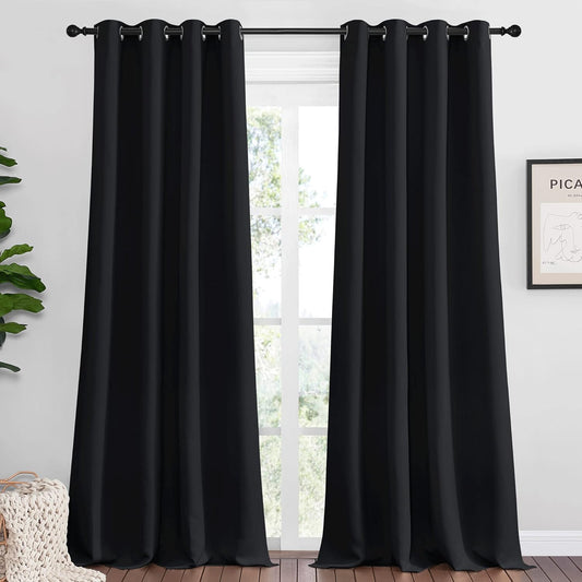 NICETOWN Blackout Curtain Shades - Thermal Insulated Draperies, 2 Panels, 55" x 94", Black | Perfect for Summer Home Decor