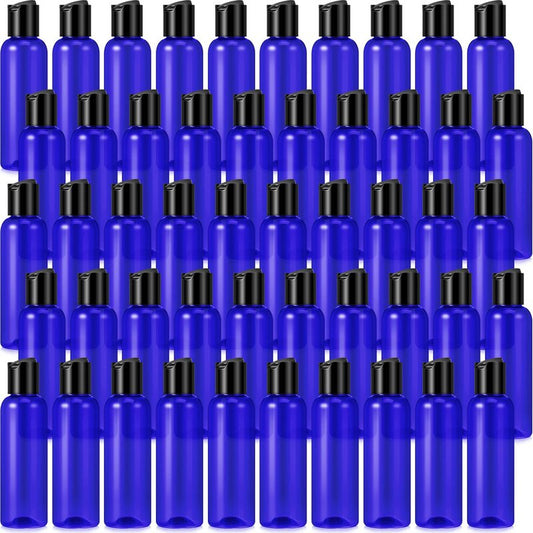 Mimorou 50 Pcs 4oz Empty Plastic Travel Bottles with Disc Top Flip Cap Small Travel Size Bottles Blue Refillable Empty Containers for Shampoo Lotion Liquid Body Soap Cream Toiletries