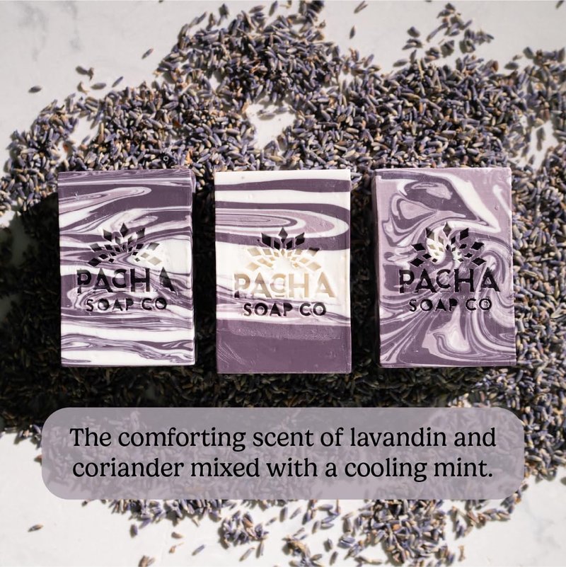 Pacha Soap Co. Bar Soap - French Lavender, Handcrafted Made in the USA Natural Bar Soap with Shea Butter & Essential Oils, Moisturizing, Calming Scented Soap for Face, Hands & Body, 3-Pack (4 oz ea)