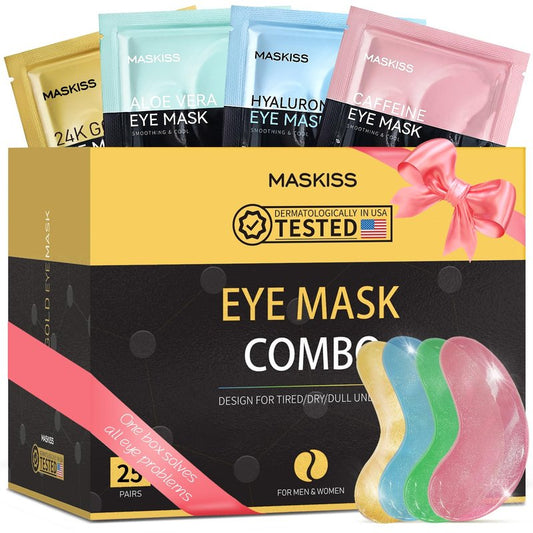 Maskiss Under Eye Patches(25 Pairs), 24K Gold, Caffeine, Hyaluronic Acid, Aloe Vera Eye Masks for Dark Circles Puffy Eyes Undereye Bags, Eye Skin Care Gift Set for Bachelorette Party Favors