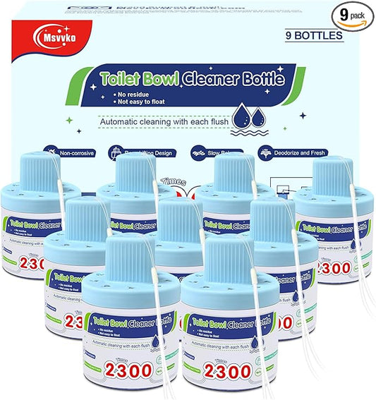 Toilet Bowl Cleaners, Automatic Long-Lasting Blue Toilet Cleaner Bottle, Septic Safe Toilet Bowl Tablets in Bottles, Fresh Bathroom & Deodorize, 9 Pack, 2300 Flushes Each