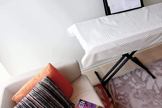 Clairevoire Piano Keyboard Dust Cover for 61 Keys to 88 Keys, Electric Pianos Cover, Digital Pianos Cloth Protection,Lightweight and Adjustable Closure,Pearl White, L - Keyboard Piano up to 61" x 21"