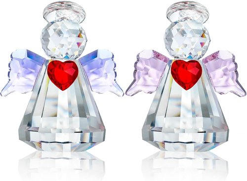 HDCRYSTALGIFTS Crystal Guardian Angel Figurines - 2.5'' Glass Ornaments for Valentine's Day Gifts