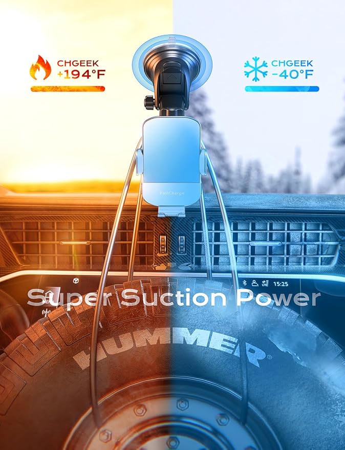 CHGeek Wireless Car Charger, 15W Fast Charging Auto Clamping Car Charger Phone Mount Phone Holder fit for iPhone 15 14 13 12 11 Pro Max Xs, Samsung Galaxy S24 Ultra S23 S22 S21, S20, S10+, Cyan