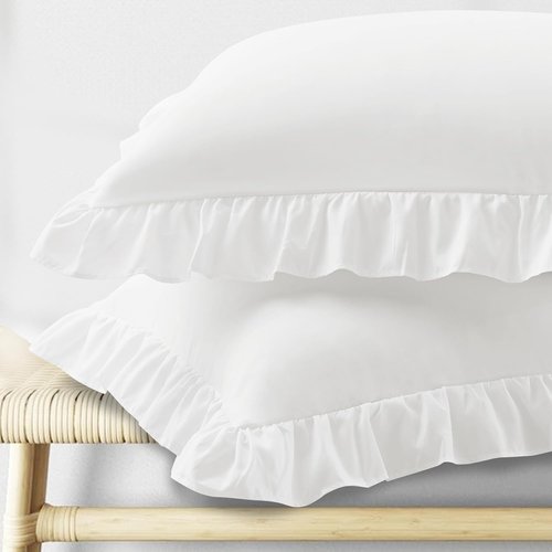 KKJIAF Ruffle Pillow Cases - Set of 2 Standard Size 20" x 26" | Wrinkle Resistant White Ruffled Covers