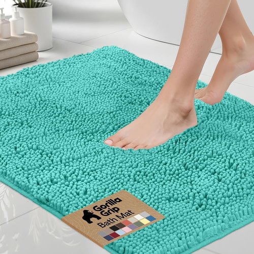 GORILLA GRIP Bath Rug Mat - Thick, Soft Chenille | Quick-Dry Microfiber, 60x24, Turquoise
