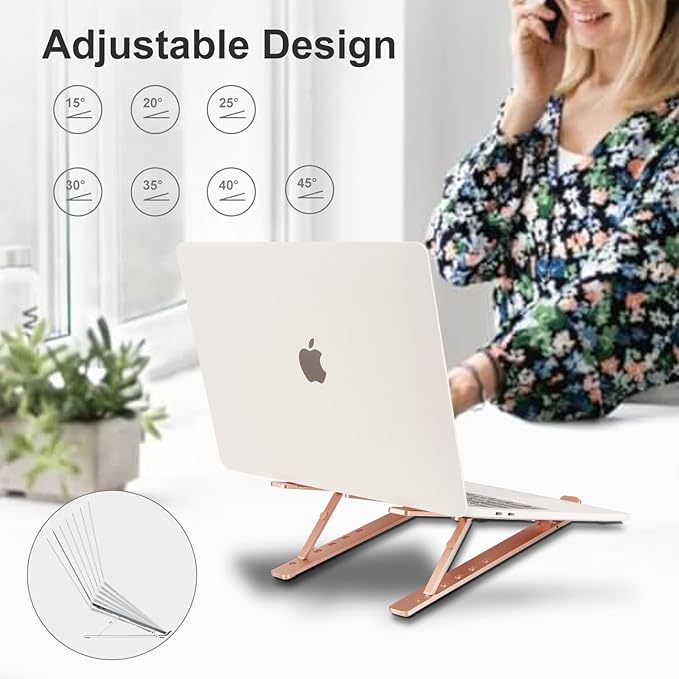 weourwe Ergonomic and Foldable Laptop Stand for Desk, Adjustable Riser, Fits All Laptops and Notebooks up to 17,Ultra-Thin,Ventilated Cooling,ABS+Silicone,Gold.