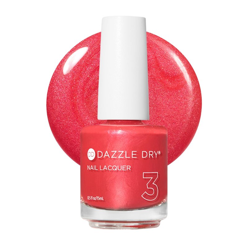 Dazzle Dry Nail Lacquer (Step 3) - Poolside Pink - A deep coral pink-red. Semi-sheer shimmer. (0.5 fl oz)