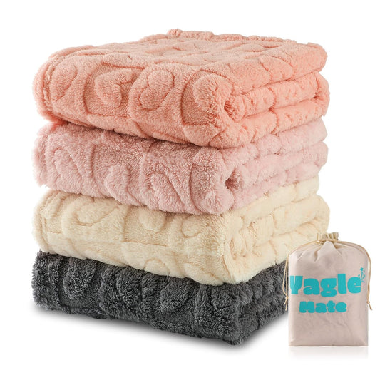 Skiennix Cozy Fleece Baby Blankets - 4 Pcs Heart Checkered Crib Blankets for Girls | 30x40 Light Pink & Grey