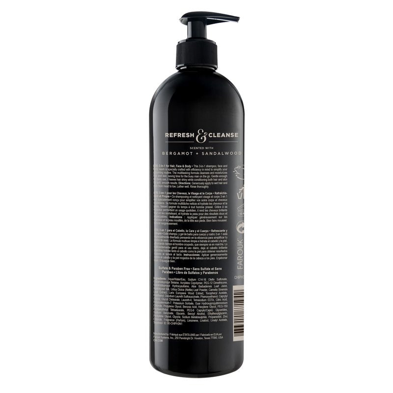 CHI Pour Homme 3-in-1 Hair, Face & Body Wash for Men, Sulfate-Free Cleansing & Moisturizing Shampoo, Fresh Woody Scent, Aloe Vera & Nettle-Infused Grooming Cleanser, 25 oz