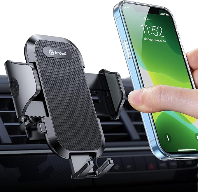 andobil 2026 Upgraded Car Phone Holder Mount for Vent, Military Sturdy Metal Clip Air Vent Phone Holder for Your Car Easy Used Cell Phone Car Mount for iPhone 17 Pro Max 15 14 13 Samsung S26 S25