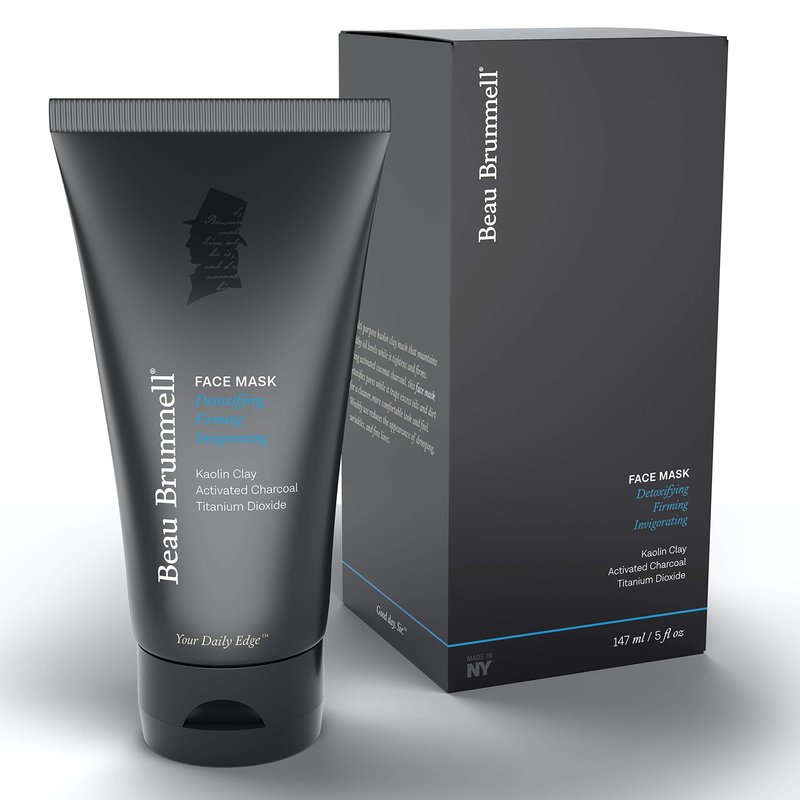 Beau Brummell Men’s Face Mask Detoxifying Facial Treatment with Kaolin Clay & Activated Charcoal | Deep Cleansing Formula | 5 FLOZ Tube Lasts Approx 6-Months |Made In USA