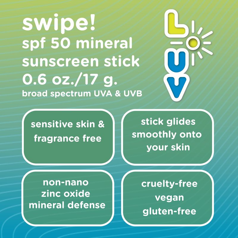 L-UV swipe! SPF 50 Mineral Sunscreen Stick, Broad-Spectrum Protection Against UVA & UVB Rays, Perfect For Everyday Activities & Outdoor Adventures, Lightweight Sun Protection, Sensitive Skin Safe.