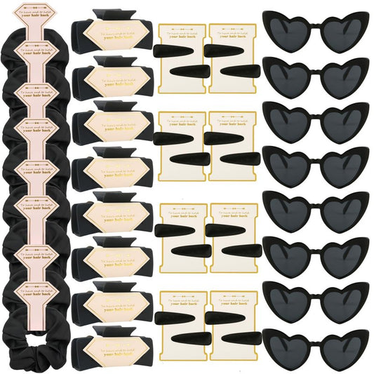 Tethzeng Bridesmaid Scrunchies Proposal Gifts Bachelorette Hair Claws Clips women heart sunglasses for Wedding Party Favors (black 40sets)