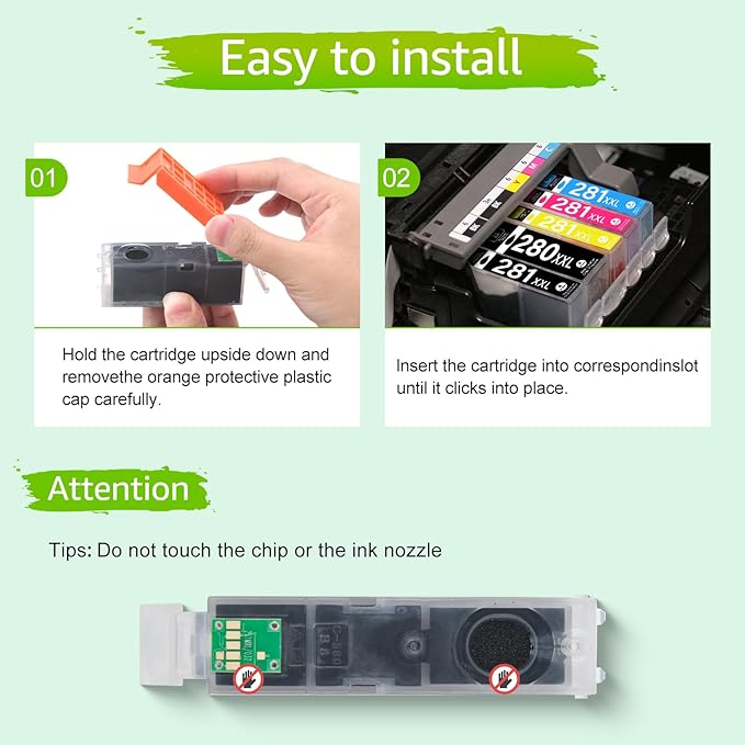 280 281 Ink Cartridges Compatible for Canon 280XXL 281XXL Ink Cartridges 5 Pack PGI-280XXL CLI-281XXL Work for TR8620a TR8620 TR8620a TS6320 TR7520 TS6120 TS6220 TS8220 TS9520