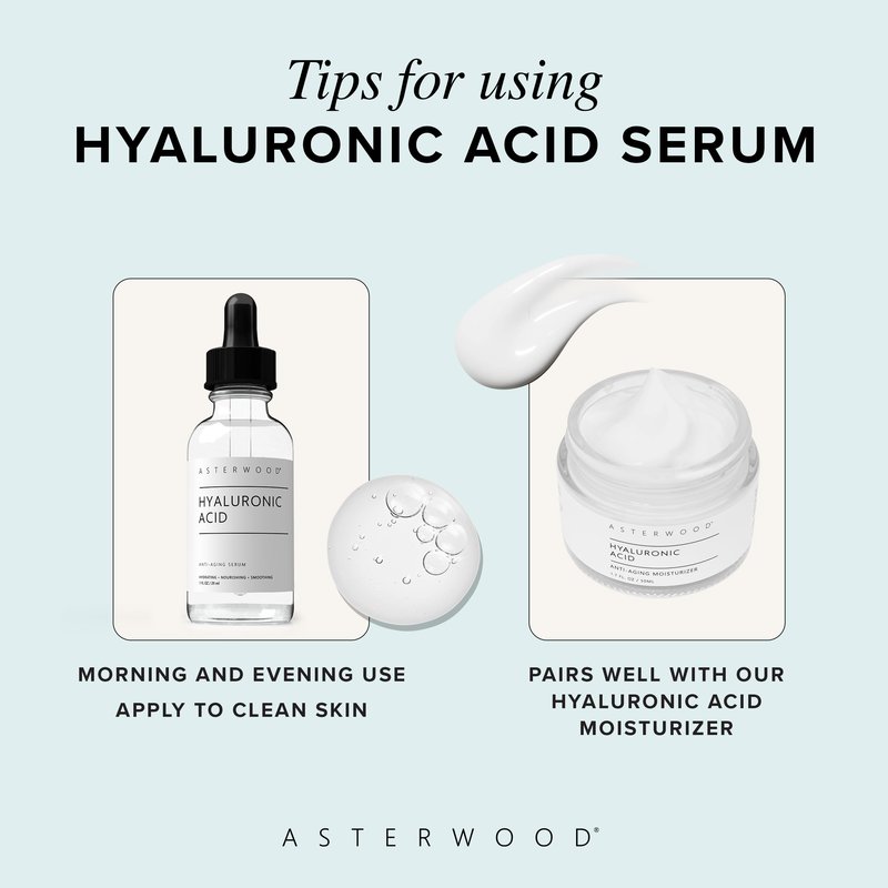 Asterwood Pure Hyaluronic Acid Serum for Face - Plumping, Anti-Aging, Hydrating - Fragrance-Free - 2 Fl Oz