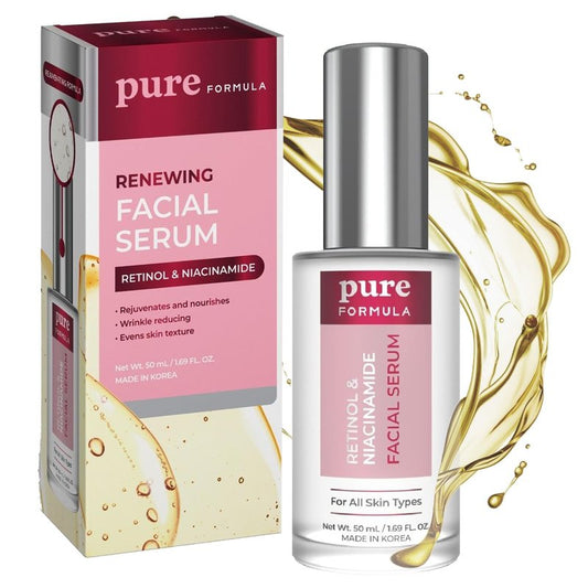 Pure Formula Retinol and Niacinamide Face Serum - Treats Blemishes, Acne Marks & Dark Spots, Brightening & Anti-aging Facial Serum - Cruelty Free Korean Skin Care - All Skin Types - 1.69 Fl. oz/ 50ml