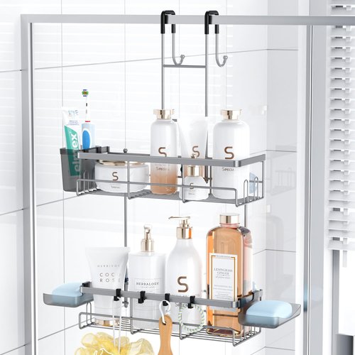Aitatty Hanging Shower Caddy - Rustproof Over-Door Organizer for Easy Bathroom Storage | Silver Finish
