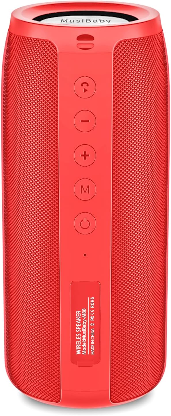 Musibaby Bluetooth Speaker, M88 Speakers,Dual Pairing, Bluetooth 5.3,Loud Stereo Sound,Booming Bass,30H Playtime for Home& Outdoor Party,Beach,Portable Speaker,Gifts(Red)