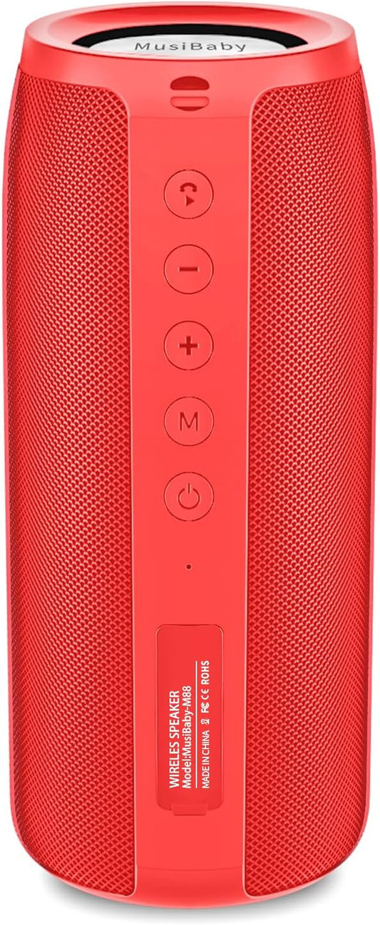 Musibaby Bluetooth Speaker, M88 Speakers,Dual Pairing, Bluetooth 5.3,Loud Stereo Sound,Booming Bass,30H Playtime for Home& Outdoor Party,Beach,Portable Speaker,Gifts(Red)