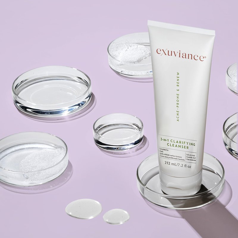 EXUVIANCE 3-in-1 Clarifying Anti-Aging Cleanser for Acne-Prone Skin with Salicylic Acid, Soap-Free Makeup Remover and Oil Control Face Wash, Exfoliates, Soothes & Improves Skin Texture, 7.2 fl. oz