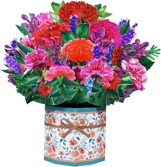 ROBBEAR 3D Carnation Bouquet Pop-Up Card - Perfect Greeting Card for Birthdays, Mother's Day & Anniversaries