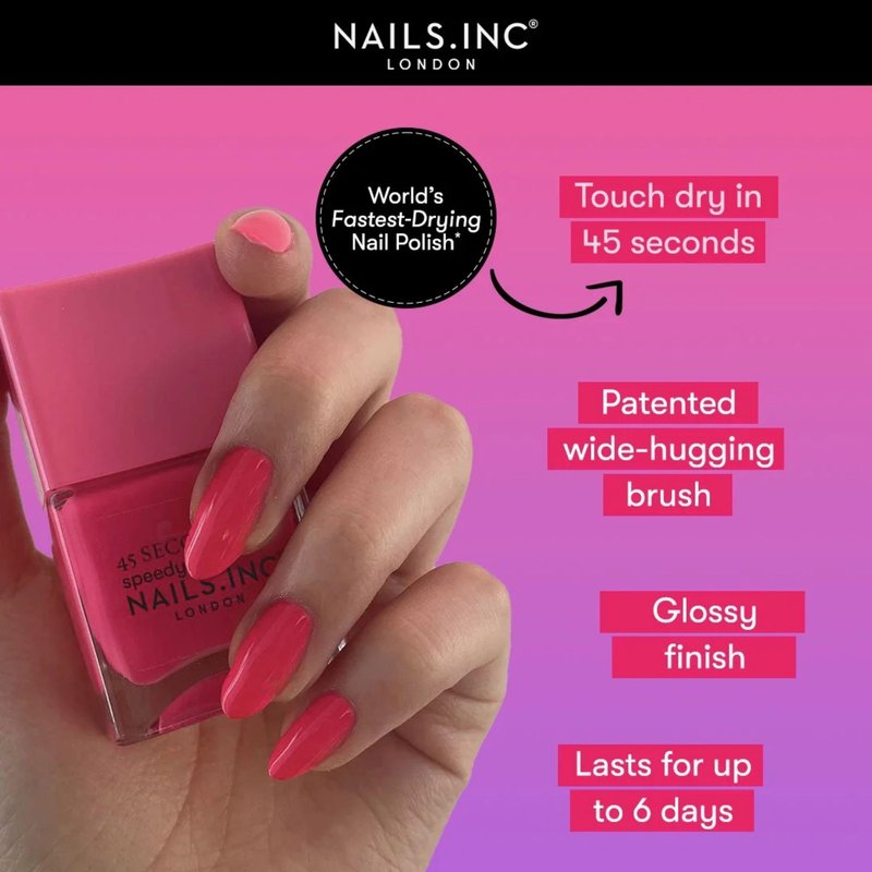 Nails Inc 45 Second Speedy Gloss, No Bad Days In Notting Hill, Pink, No Chip, Long Lasting, Quick Dry, Air Dry, Professional Manicures & Pedicures, Fingernails & Toenail, Vegan Nail Polish, 0.47 Fl Oz