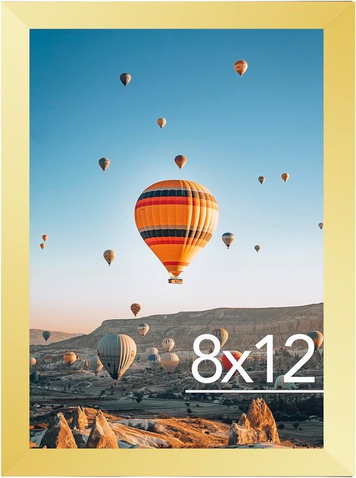 JCJMY 8x12 Gold Picture Frame - Wall Mount or Tabletop Display with Shatter-Resistant Plexiglass