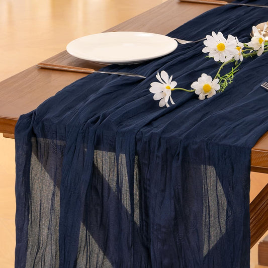 Socomi 10-Piece Navy Blue Cheesecloth Table Runner - 120-Inch Boho Rustic Decor for Weddings & Events
