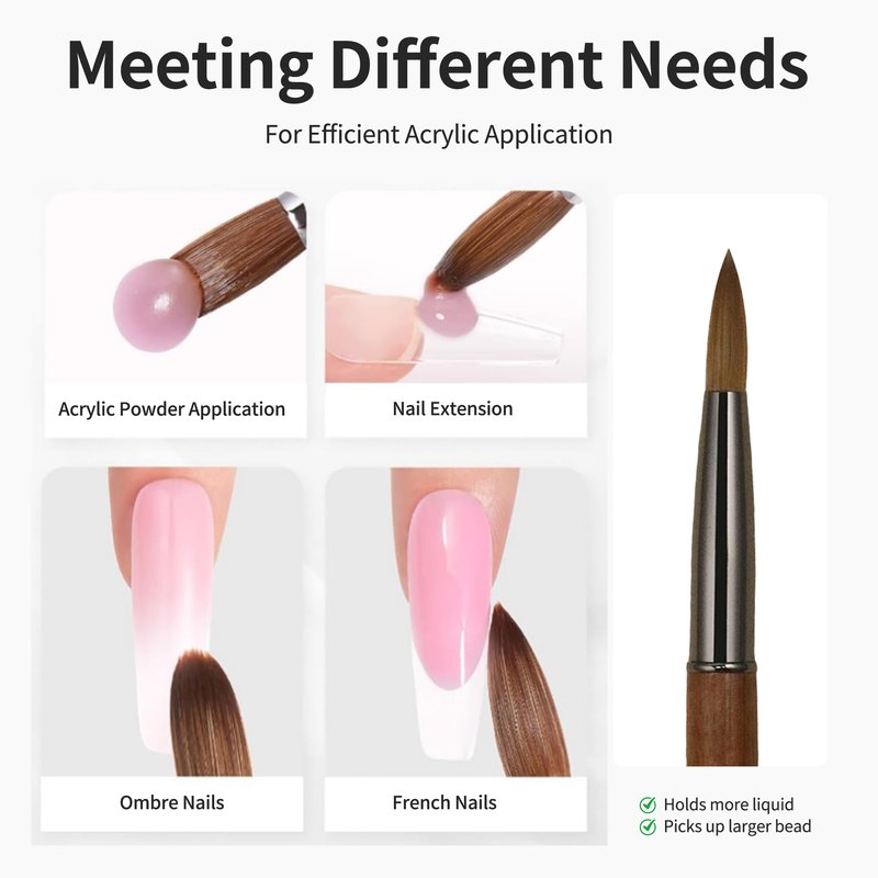 varnishea Pure Kolinsky Hair Acrylic Nail Brush Sandalwood Handle Professional Manicure Brushes for Powder Nail Acrylic Application - Salon & DIY Nail Art Essentials - Size 12, 1.0 Count