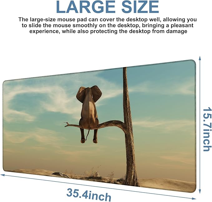 NITAHHHY A Elephant Gaming Mouse Pad 3mm Thick Stitched Edge Waterproof Non-Slip Large Computer Keyboard Mouse Mat,Suitable for Office Entertainment Decorative Desk Pad 35.4 x 15.7 Inches