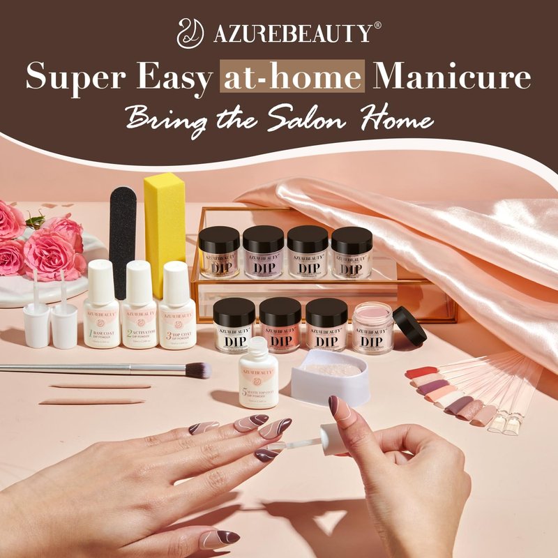 Dip Nail Powder Starter Kit - 8 Colors with Nail Sticks | Glossy & Matte Top Coat, DIY Manicure Essentials, 30 PCS