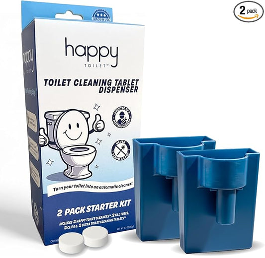 Happy Toilet Cleaner - Automatic Toilet Bowl Cleaner Toilet Tablet Holder Toilet Cleaning System - Drop In Toilet Tank Cleaner Tablets Auto Filter Self Cleaning Flush Cleans the Bowl Not Tank - 2PK