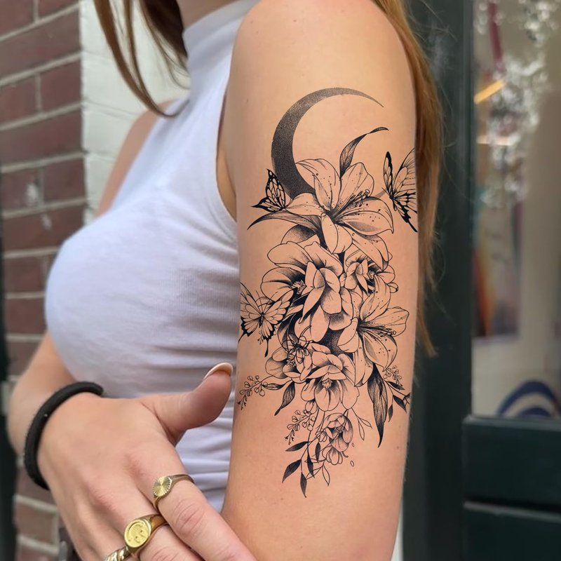 UBICA 2 Sheets Semi Permanent Tattoos, Temporary Tattoo for Women, Lasts 7-15 Days Water-Resistant Fake Tattoo Stickers, Realistic Flower Design for Party (7.5x4.8 in), Non-Reflective & Safe for Skin