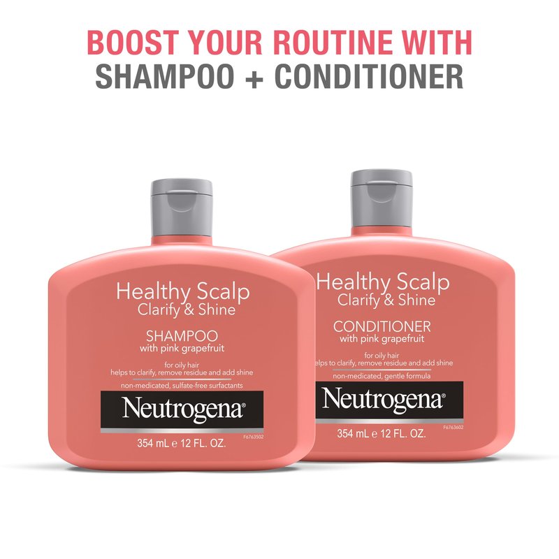 Neutrogena Exfoliating Healthy Scalp Clarify & Shine Conditioner for Oily Hair and Scalp, Anti-Residue Conditioner with Pink Grapefruit, Paraben & Phthalate-Free, Color-Safe, 12 Fl Oz