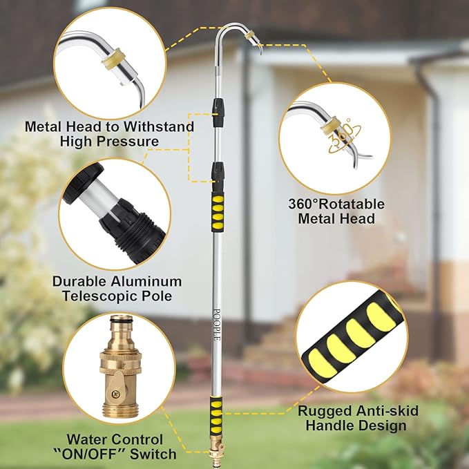 12ft (20ft Reach) Gutter Cleaning Tools from The Ground, Telescoping Rain Gutter Cleaner Tool, Gutters Cleaning Wand, Gutters Cleaning Hose Attachment & Connection Adapter