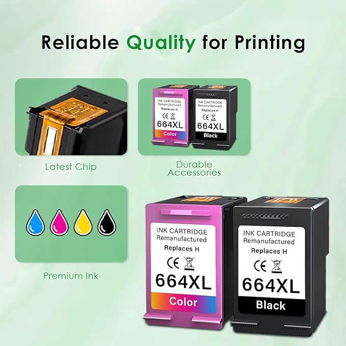 fannster 664XL Ink Cartridge Replacement for 664 664XL 664 XL Ink Cartridges Black and Color for DeskJet Ink Advantage 1115 2135 2138 3635 3636 3638 4535 4536 4538 4675 4676 4678 Printer Ink 2 Pack