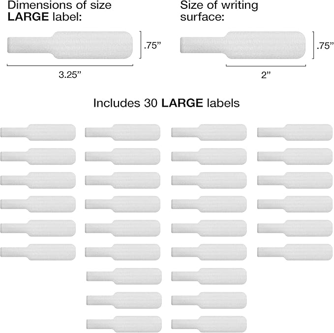 Wrap-It Storage Cable Labels - Large, White (30-Pack) Write On Cord Labels, Wire Tags for Cable Management and Organizer for Electronics, Computers and More