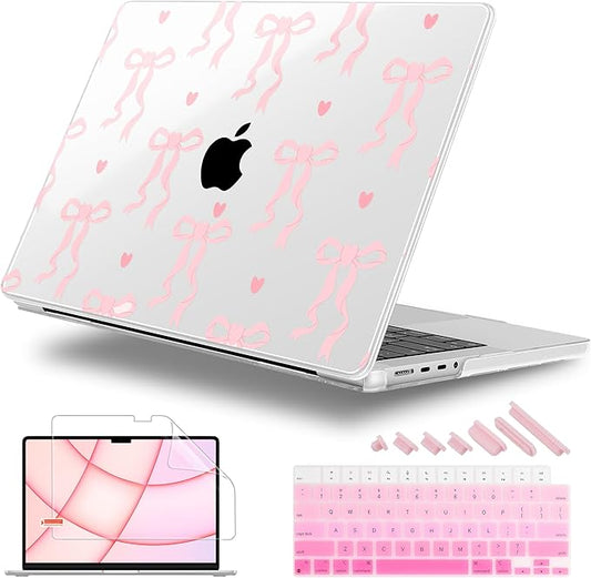 Lepeoac for MacBook Pro 16 inch Case M1 M2 M3 M4 M5 Pro/Max with Liquid Retina XDR, Release 2021-2025 2026 A3429 A3428, Hard Shell Case with Screen Protector & Keyboard Cover, Bow
