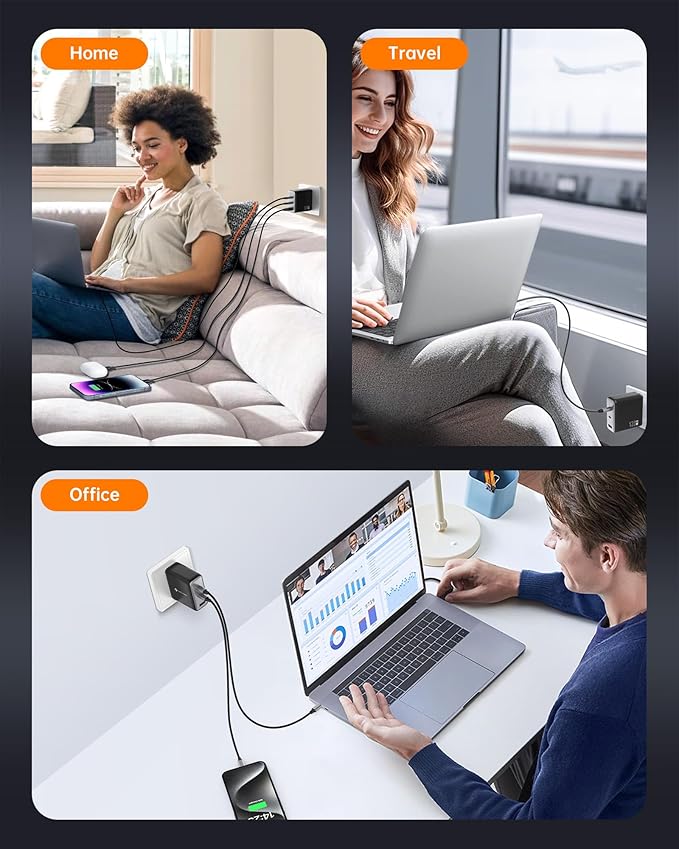 100W USB C Charger, 120W MacBook Pro Charger, 3-Port GaN Fast Charger with PD3.0, PPS, for MacBook pro & Air, ipad Air, iPhone 15, iPad, Laptops and All USB C Device